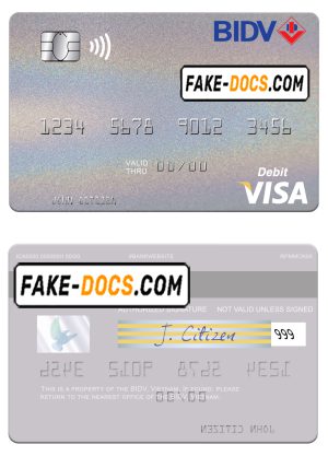 Vietnam BIDV visa debit card template in PSD format