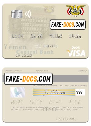 Yemen Central Bank of Yemen visa debit card template in PSD format