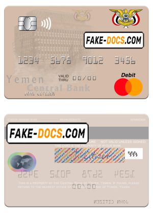 Yemen Central Bank of Yemen mastercard card template in PSD format