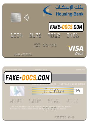 Yemen Housing Bank visa debit card template in PSD format