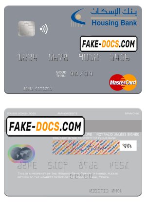 Yemen Housing Bank mastercard credit card template in PSD format