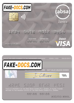 Zambia Absa Bank Zambia Plc visa debit card template in PSD format