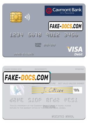 Zambia Cavmont Bank visa debit credit card template in PSD format