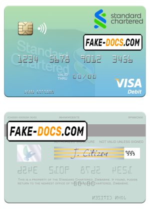 Zimbabwe Standard Chartered visa debit credit card template in PSD format