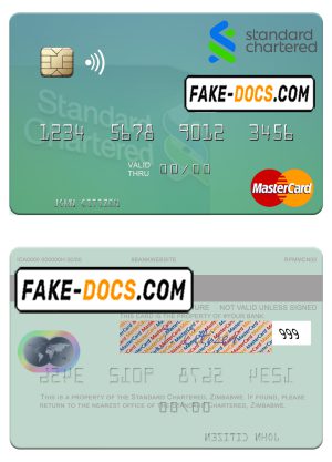 Zimbabwe Standard Chartered mastercard credit card template in PSD format