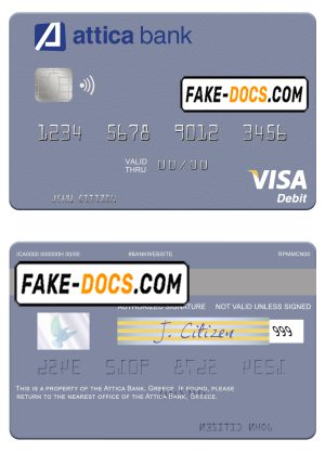 Greece Attica Bank visa card fully editable template in PSD format Greece Attica Bank visa card fully editable template in PSD format