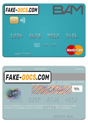 Guatemala Banco Agromercantil mastercard fully editable template in PSD format