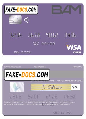 Guatemala Banco Agromercantil visa card fully editable template in PSD format