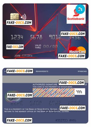 Guyana Bank of Nova Scotia mastercard credit card fully editable template in PSD format