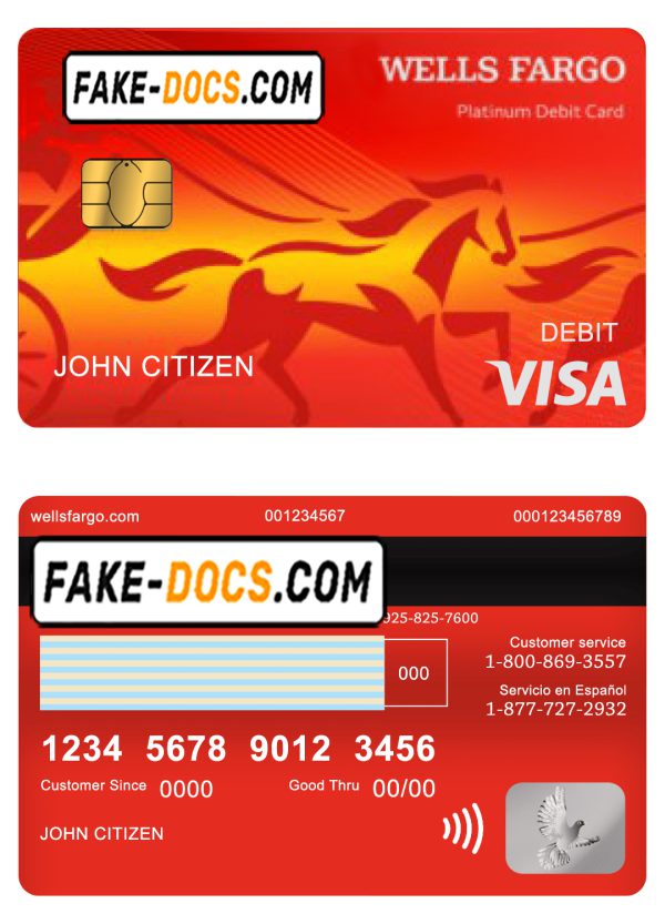 USA Wells Fargo bank visa debit card template in PSD format, version 2