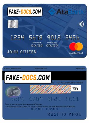 Azerbaijan ATA bank mastercard credit card template in PSD format