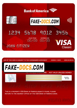 USA Bank of America bank visa classic card fully editable template in PSD format