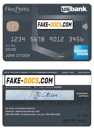 USA U.S. bank FlexPerks Reserve Amex card template in PSD format, fully editable
