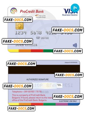 Bulgaria ProCredit bank visa credit card PSD template, completely editable