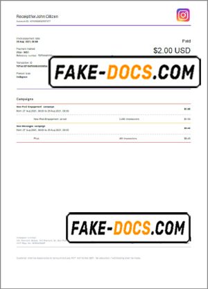 USA Instagram invoice template in Word and PDF format, fully editable