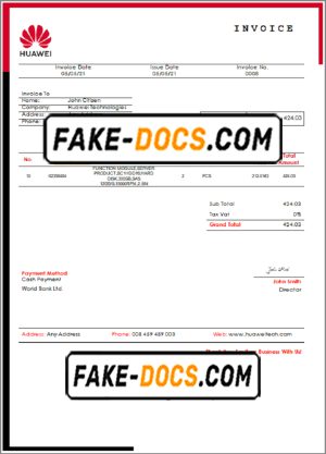 USA Huawei invoice template in Word and PDF format, fully editable USA Huawei invoice template in Word and PDF format, fully editable