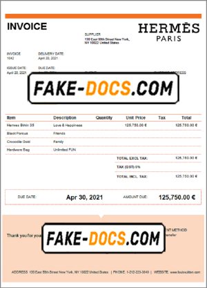 USA Hermes invoice template in Word and PDF format, fully editable USA Hermes invoice template in Word and PDF format, fully editable