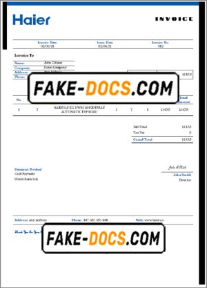 USA Haier invoice template in Word and PDF format, fully editable USA Haier invoice template in Word and PDF format, fully editable