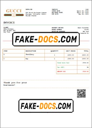 USA Gucci invoice template in Word and PDF format, fully editable USA Gucci invoice template in Word and PDF format, fully editable