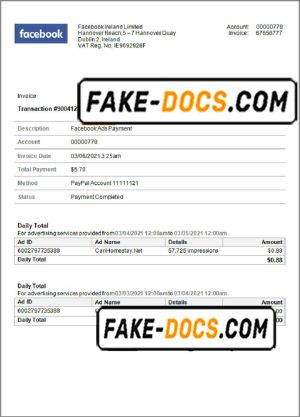 USA Facebook invoice template in Word and PDF format, fully editable USA Facebook invoice template in Word and PDF format, fully editable
