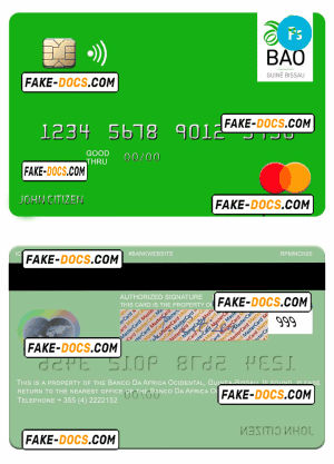 Guinea Bissau Banco Da Africa Ocidental mastercard credit card fully editable template in PSD format