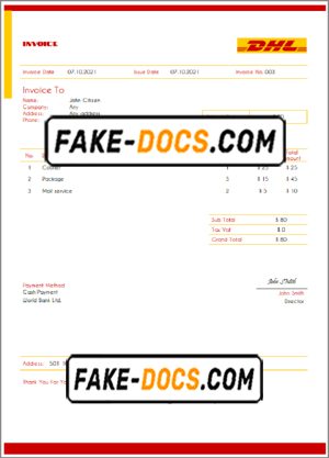 USA DHL invoice template in Word and PDF format, fully editable