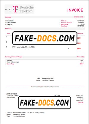 USA Deutsche Telecom invoice template in Word and PDF format, fully editable USA Deutsche Telecom invoice template in Word and PDF format, fully editable