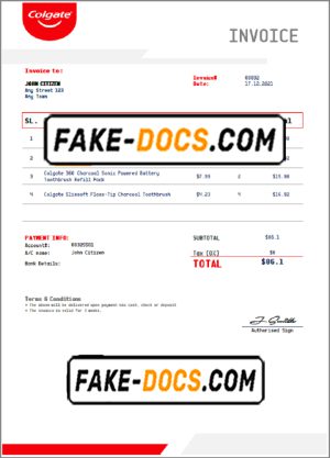 USA Colgate invoice template in Word and PDF format, fully editable USA Colgate invoice template in Word and PDF format, fully editable
