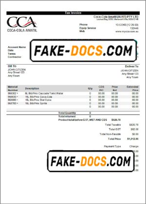 USA Coca-Cola invoice template in Word and PDF format, fully editable USA Coca-Cola invoice template in Word and PDF format, fully editable