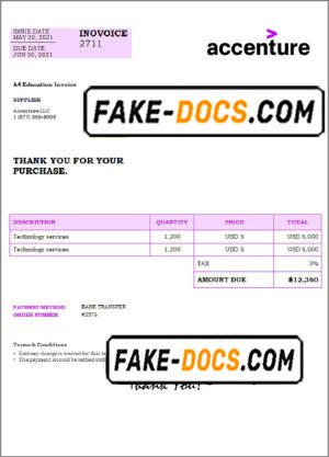 USA Accenture invoice template in Word and PDF format, fully editable USA Accenture invoice template in Word and PDF format, fully editable
