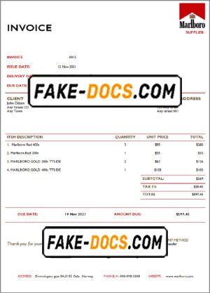 USA Marlboro invoice template in Word and PDF format, fully editable USA Marlboro invoice template in Word and PDF format, fully editable