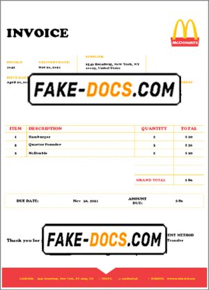 USA Mcdonald’s invoice template in Word and PDF format, fully editable USA Mcdonald’s invoice template in Word and PDF format, fully editable