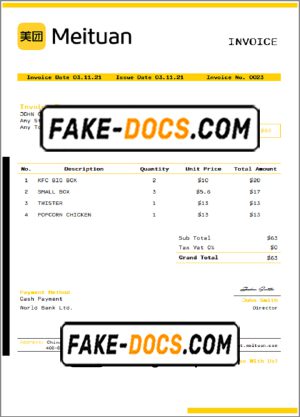 USA Meituan invoice template in Word and PDF format, fully editable USA Meituan invoice template in Word and PDF format, fully editable