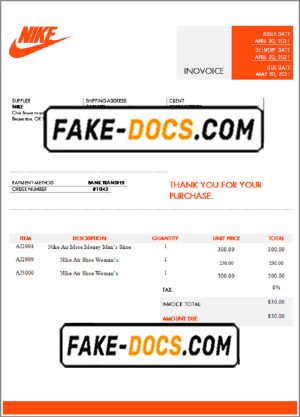 USA Nike invoice template in Word and PDF format, fully editable USA Nike invoice template in Word and PDF format, fully editable