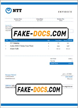 USA NTT invoice template in Word and PDF format, fully editable USA NTT invoice template in Word and PDF format, fully editable