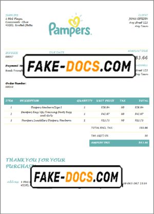 USA Pampers invoice template in Word and PDF format, fully editable USA Pampers invoice template in Word and PDF format, fully editable
