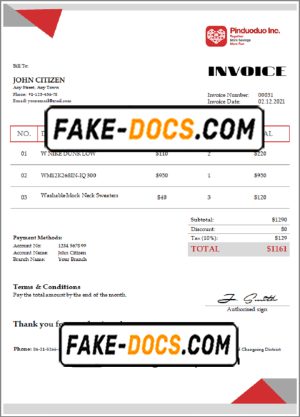 USA Pinduoduo invoice template in Word and PDF format, fully editable USA Pinduoduo invoice template in Word and PDF format, fully editable