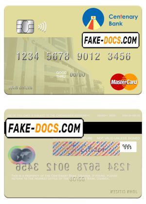 Uganda Centenary Bank mastercard template in PSD format
