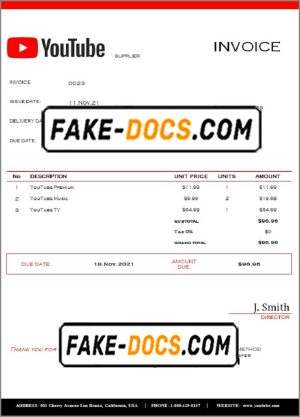 USA Youtube invoice template in Word and PDF format, fully editable USA Youtube invoice template in Word and PDF format, fully editable