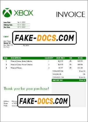 USA Xbox invoice template in Word and PDF format, fully editable USA Xbox invoice template in Word and PDF format, fully editable