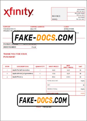 USA Xfinity invoice template in Word and PDF format, fully editable USA Xfinity invoice template in Word and PDF format, fully editable