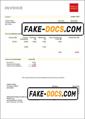 USA Wells Fargo invoice template in Word and PDF format, fully editable USA Wells Fargo invoice template in Word and PDF format, fully editable