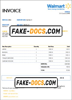 USA Walmart invoice template in Word and PDF format, fully editable USA Walmart invoice template in Word and PDF format, fully editable