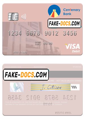 Uganda Centenary Bank visa debit card template in PSD format