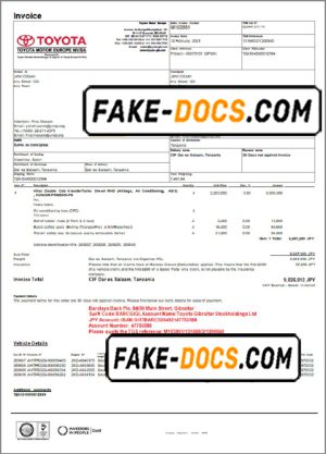 USA Toyota invoice template in Word and PDF format, fully editable USA Toyota invoice template in Word and PDF format, fully editable