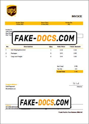 USA UPS invoice template in Word and PDF format, fully editable USA UPS invoice template in Word and PDF format, fully editable