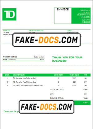 USA TD invoice template in Word and PDF format, fully editable USA TD invoice template in Word and PDF format, fully editable