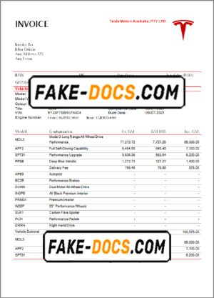 USA Tesla invoice template in Word and PDF format, fully editable USA Tesla invoice template in Word and PDF format, fully editable