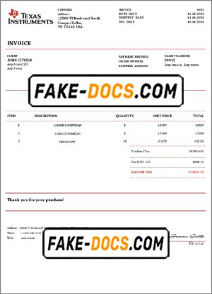 USA Texas Instruments invoice template in Word and PDF format, fully editable USA Texas Instruments invoice template in Word and PDF format, fully editable