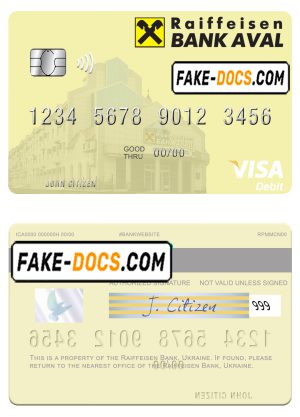 Ukraine Raiffeisen Bank visa debit card template in PSD format